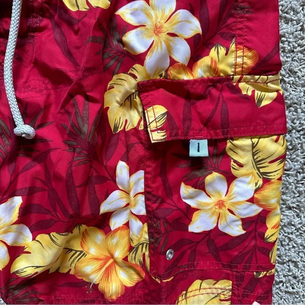Banana Republic Men’s Hawaiian Floral Swim Trunks Board Shorts Pockets 32